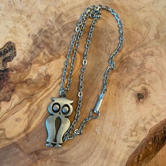 Vintage MCM R. Tennesmed Pewter Owl Necklace - Picture 1 of 4